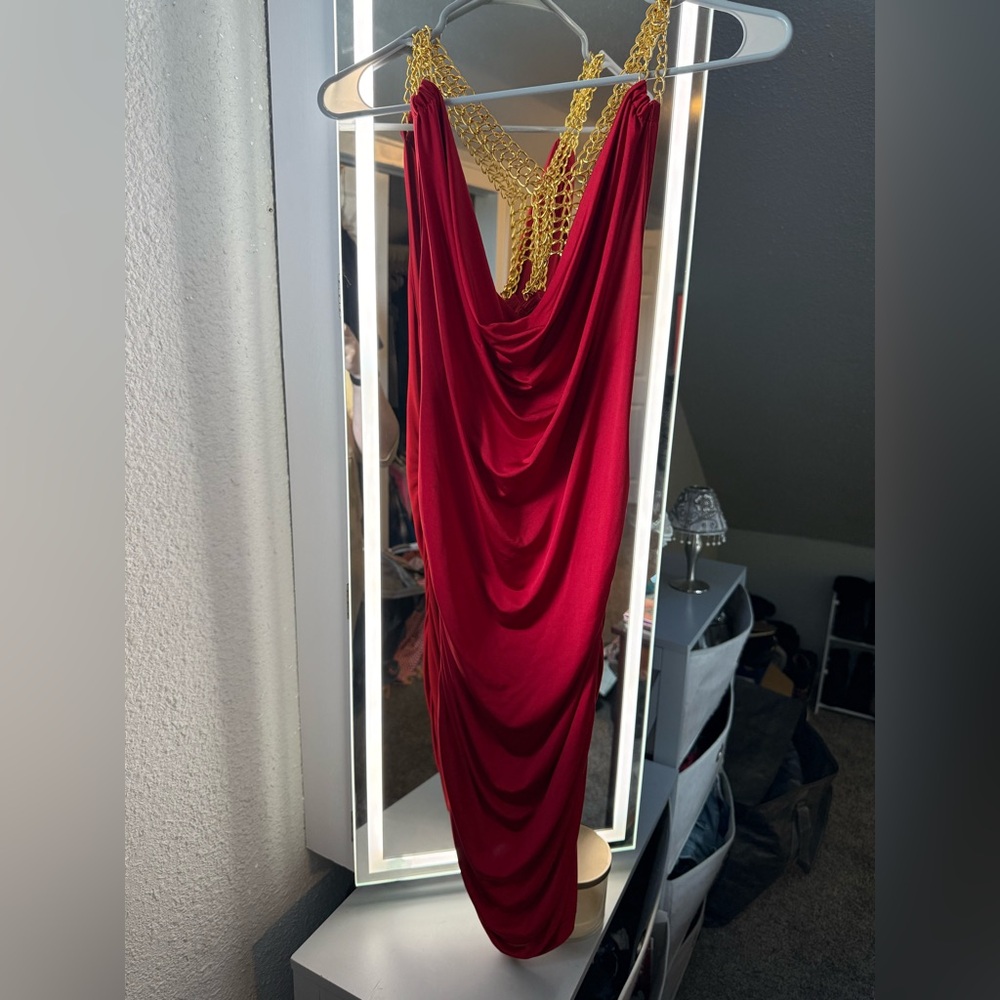 Forplay Red Dress with Gold Chain Straps
